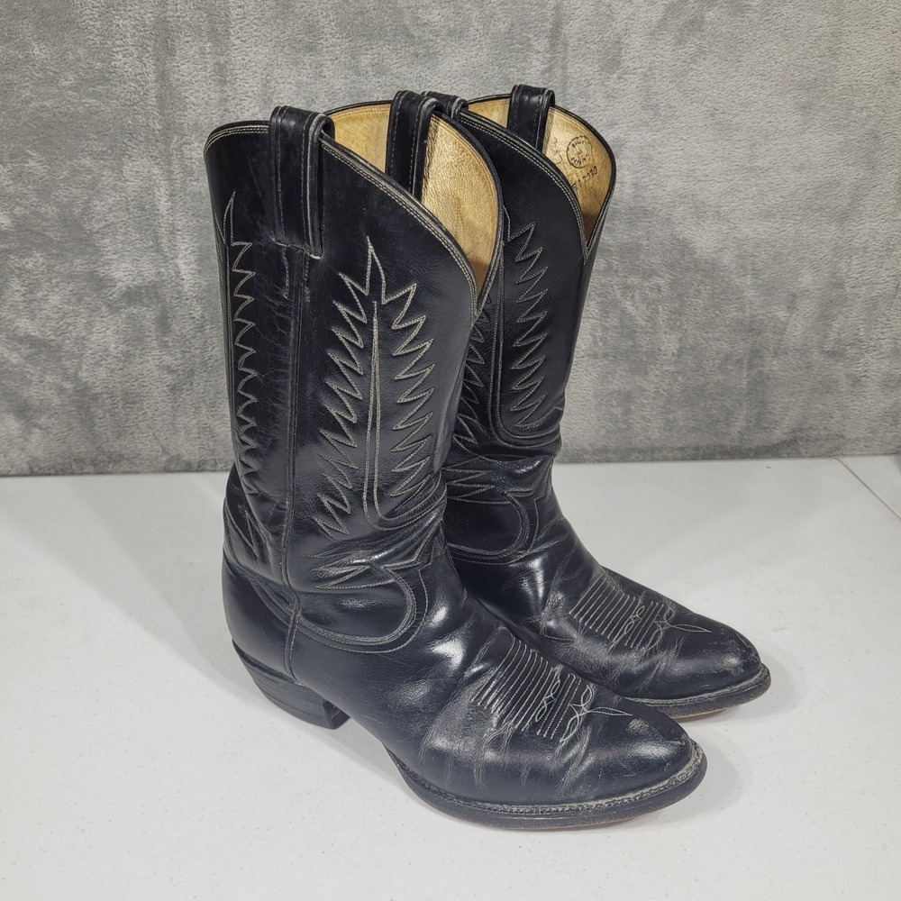 Vintage 80s Tony Lama Boots Mens 11 D Black Gold Label 0577 Cowboy Leather 1984